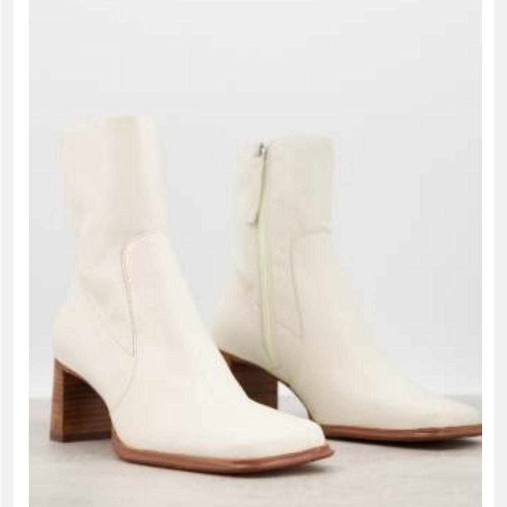 ASOS DESIGN Roisin premium leather square toe boots in off-white
